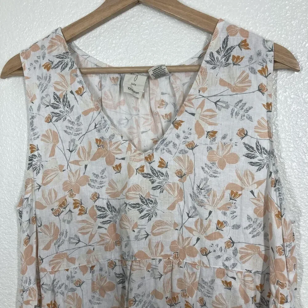 Sun Dress Linen Dress Joie Floral Large 100% Linen Sleeveless Tiered Summer